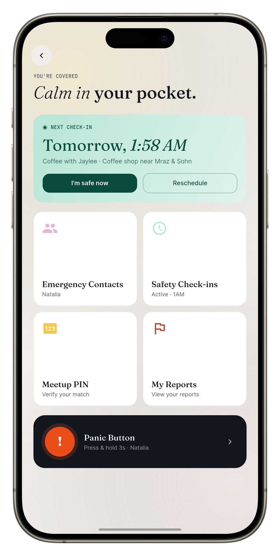 Safety tools in the Sorom mobile app