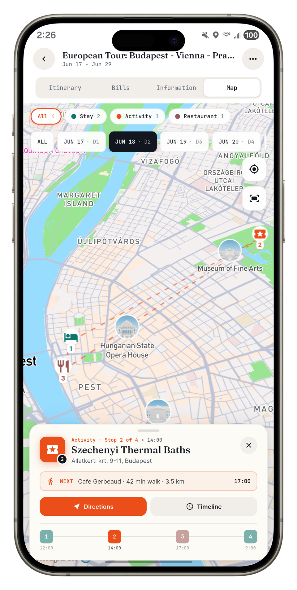 Itinerary planning in the Sorom mobile app