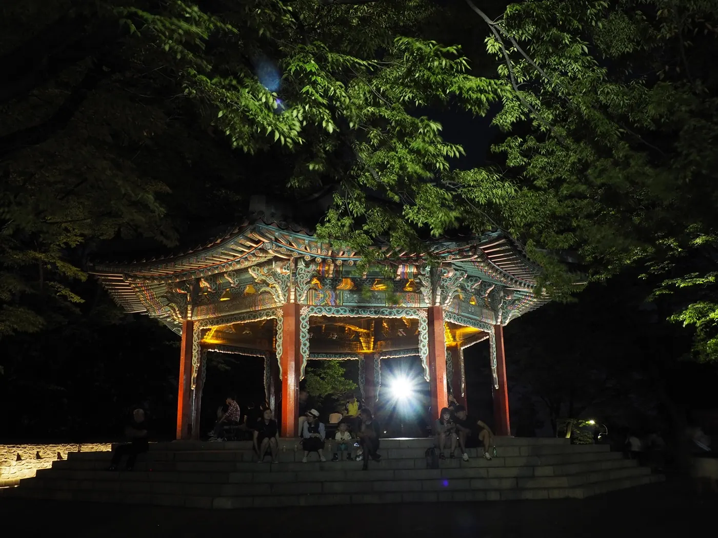 illuminated pagoda near Namsan Seoul Tower at night